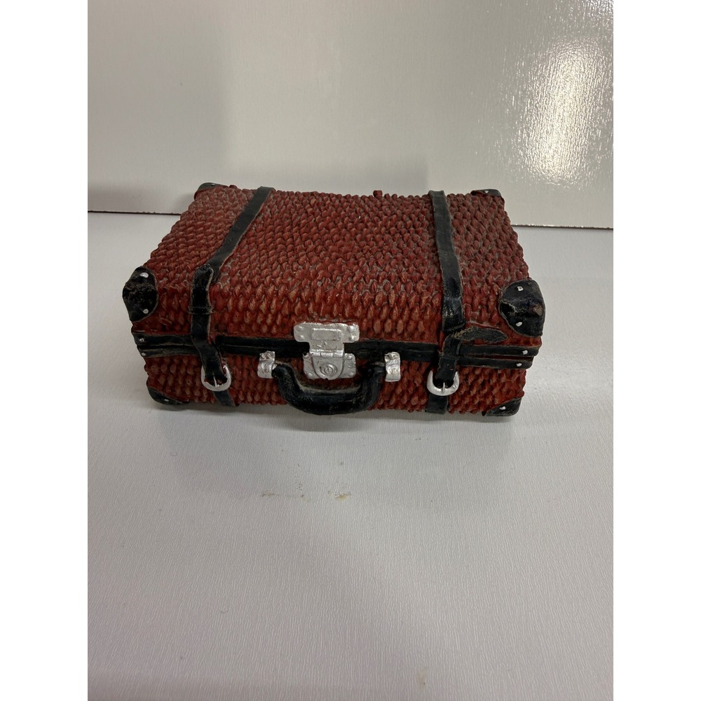 Vintage Style Resin Suitcase Trunk Figurine Brown Silver Black Travel Decor